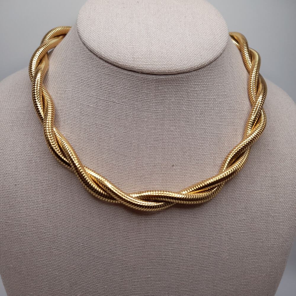 Vintage MONET Gold Snake Chain Choker Necklace Twisted Double Strand